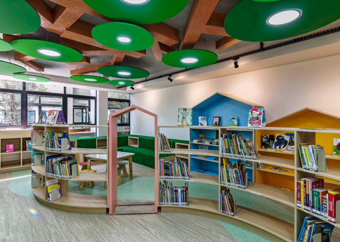 colorful library bookcase 